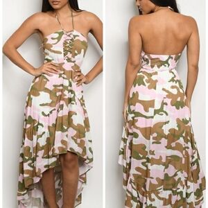 HOT & DELICIOUS PINK CAMOUFLAGE HALTER DRESS 